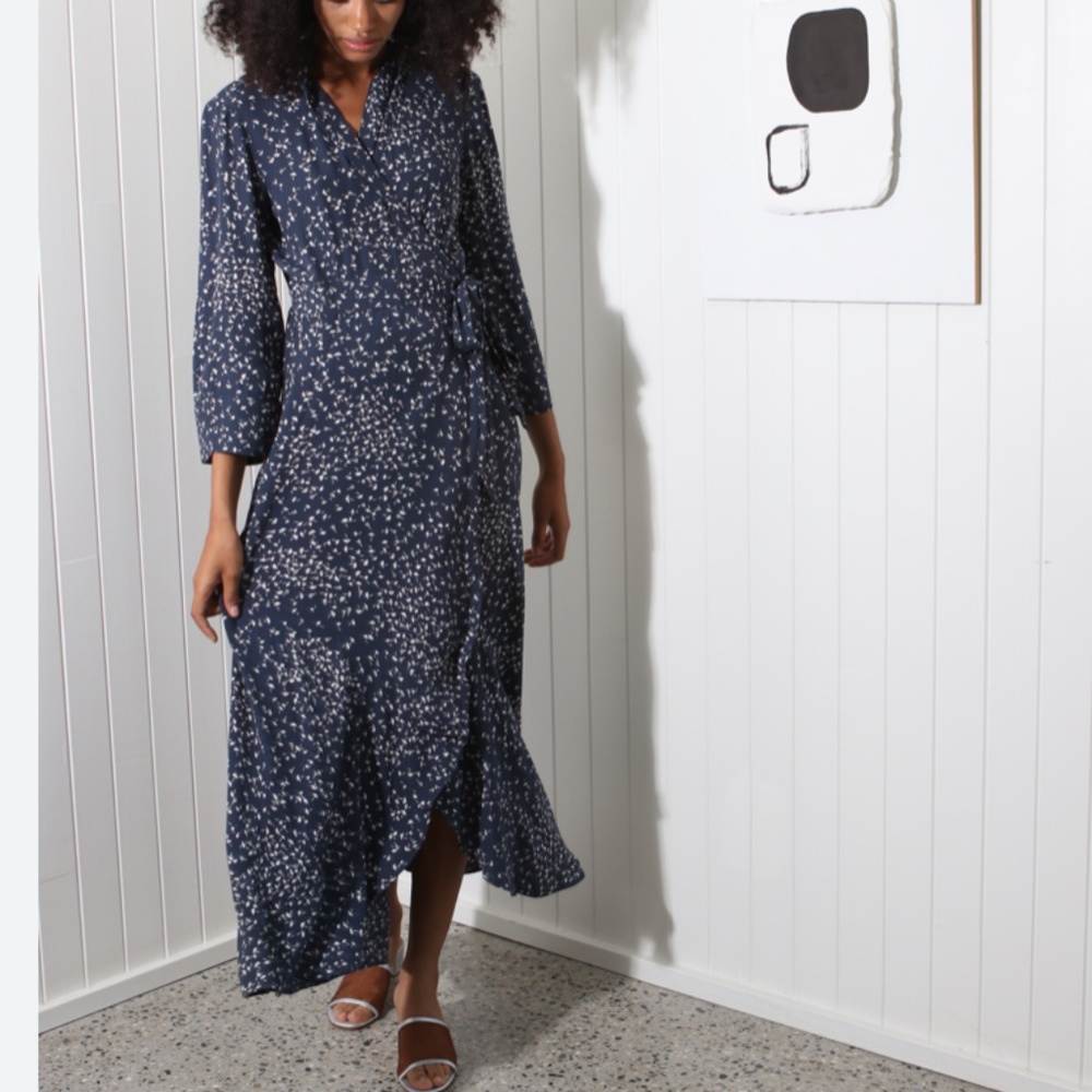 Ganni Barra crepe floral wrap maxi dress